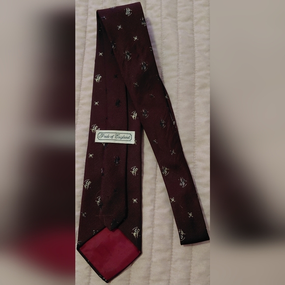 Vintage 70/80s Pride Of England Brown Silk Poly Embroidered Polo Player Motif - Picture 3 of 4